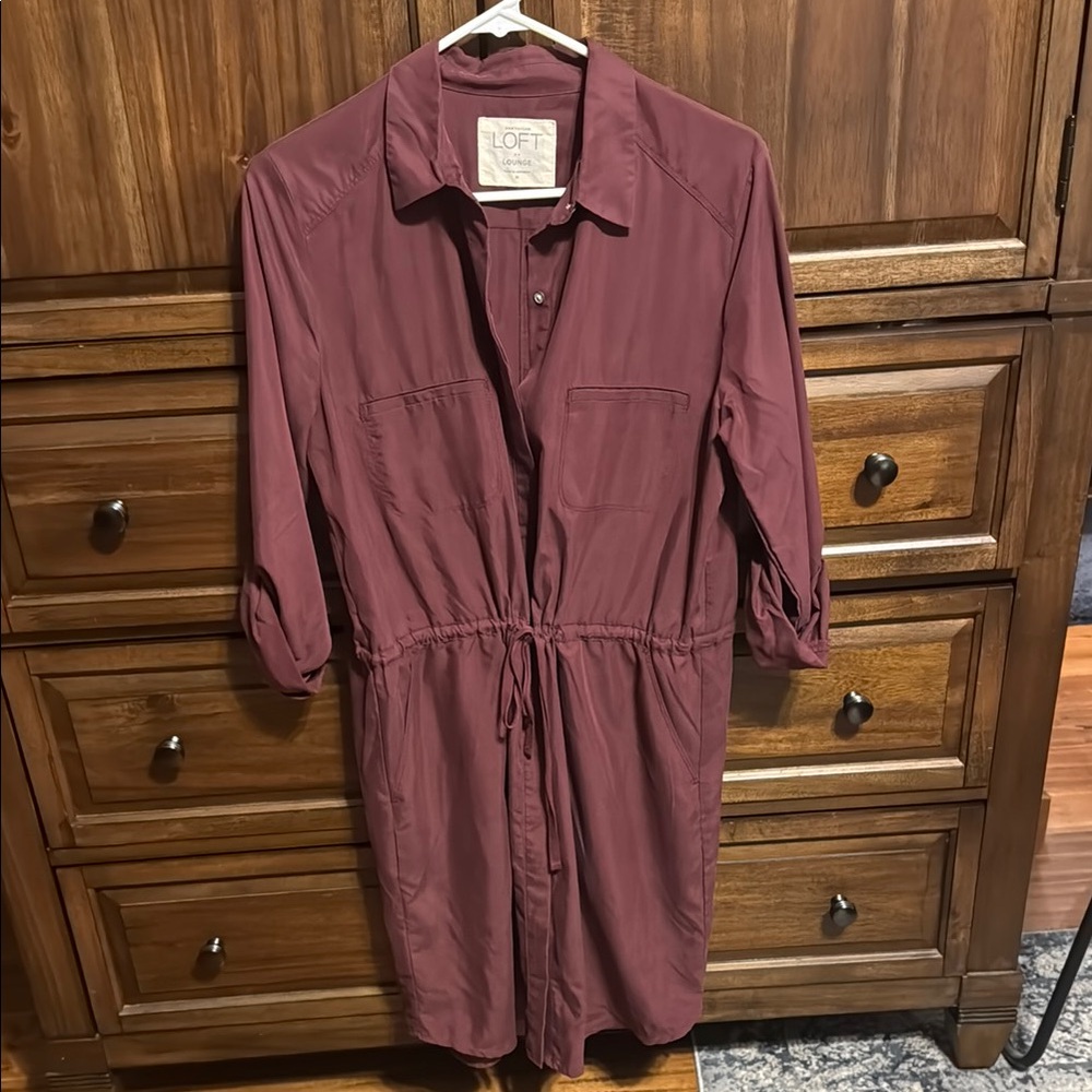LOFT Pink Buttoned Tie Front Shirt Dress